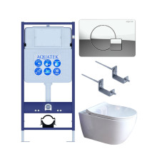 Комплект инсталляции 4 в 1 AQUATEK Поларис (рама INS-0000012, унитаз AQ0700-01, сиденье soft-close, кнопка KDI-0000067) ПОЛАРИС-01-067