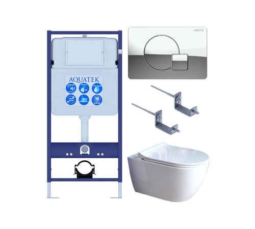 Комплект инсталляции 4 в 1 AQUATEK Поларис (рама INS-0000012, унитаз AQ0700-01, сиденье soft-close, кнопка KDI-0000067) ПОЛАРИС-01-067