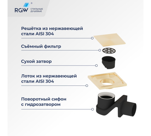 Душевой трап RGW Drain Leo-02-10Gb 100x100 мм золото 60210210-06