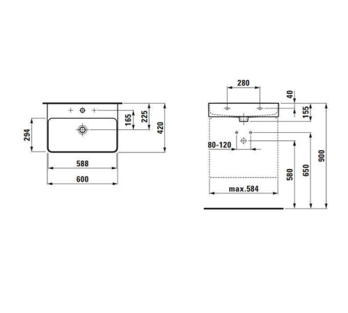 Раковина Laufen VAL 60х42 см 1 отверстие белая 8.1028.3.000.104.1