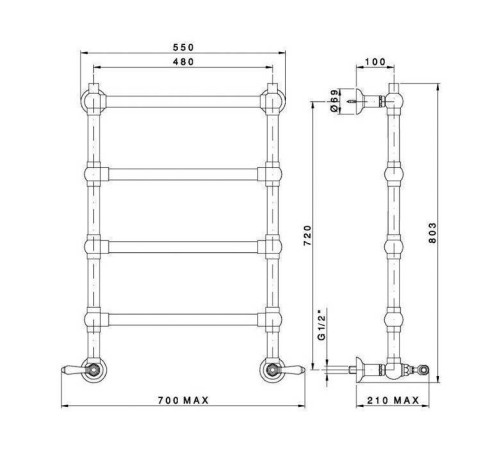 Полотенцесушитель водяной Nicolazzi El Capitan 55(70)x80.3 см черный матовый 5528CLNEM69