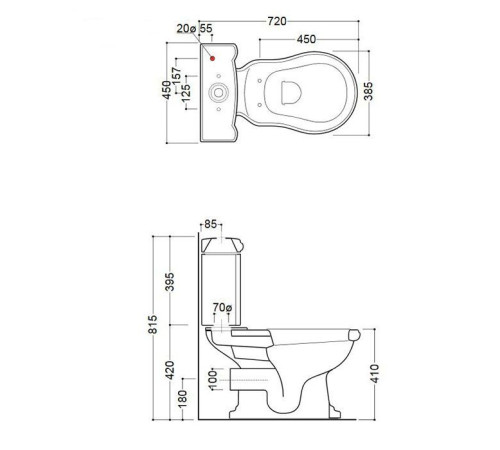 Унитаз-моноблок Kerasan Retro 72х38.5 см слив в стену белый/золото 760391/101301/108101