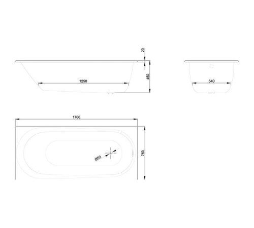 Ванна Bette Comodo 170х75х45 см с шумоизоляцией и антислипом Sense белая 1250-000 AS