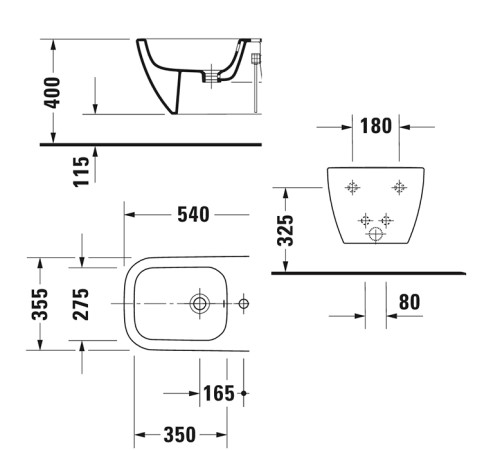 Биде подвесное Duravit Happy D.2 54х35.5 см 1 отверстие белый 2258150000