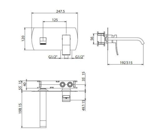 Смеситель для раковины Gattoni ELY встраиваемый излив 192 мм хром 8835/88C0
