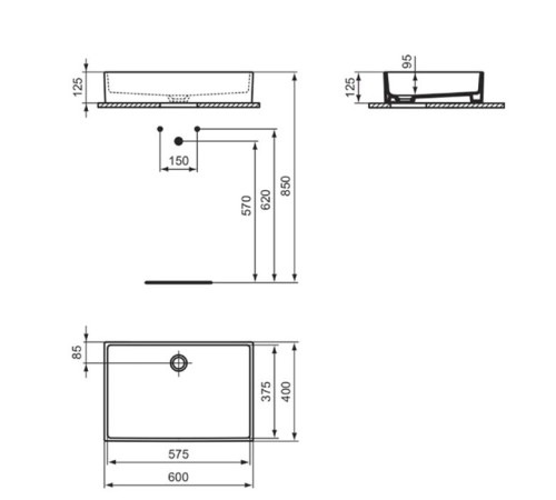 Раковина накладная Ideal Standard Extra 60x40x12.5 см без отверстия белая T374001