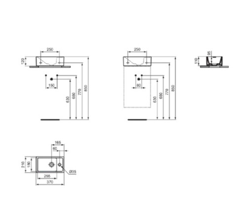 Раковина подвесная Ideal Standard i.life S 37х21 см правая белый матовый E2112V1