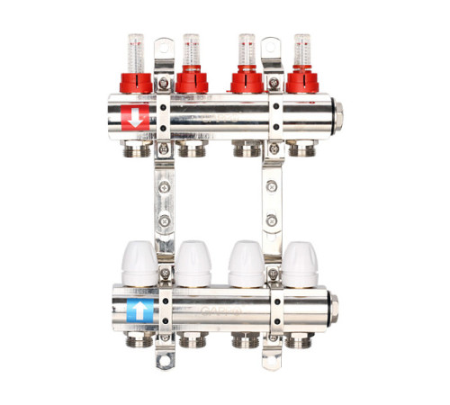 Комплект коллекторов Gappo G423 латунный 1 на 9 выходов 3/4 EK с расходомерами G423-9