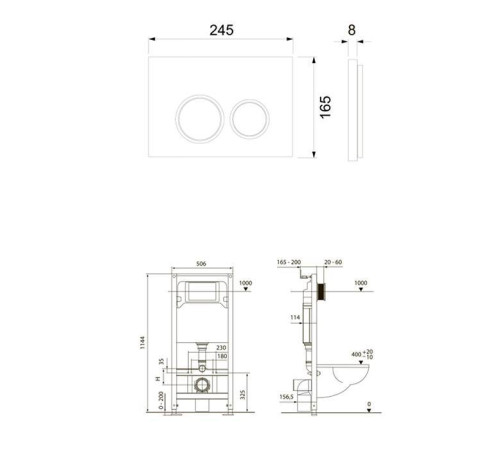 Комплект инсталляции 4 в 1 TECE TECEspring панель с круглыми кнопками черный матовый S401104