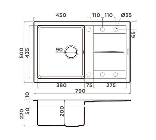 Кухонная мойка Omoikiri Sumi 79-GR Tetogranit 79x50 см leningrad grey 4993552
