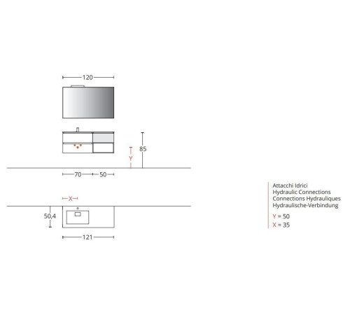 Тумба подвесная для раковины BMT Galaxy 700х500х486 мм 2 ящика белый матовый/Titanio 937 106 HEF 01 010