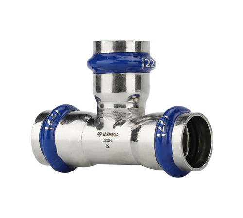 Тройник раструбный Varmega Inox Press 28х28х28 мм VM718282828