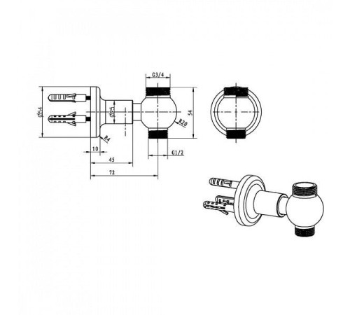 Штуцер для душевой стойки Boheme Brillante хром 615