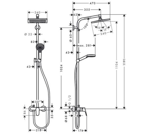 Душевая система Hansgrohe Crometta E 240 1jet Showerpipe с однорычажным смесителем хром 27284000