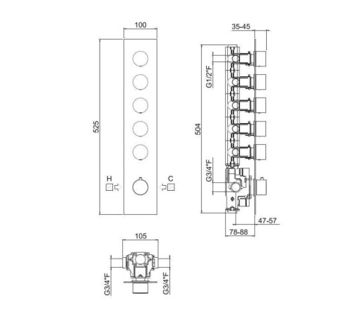 Встраиваемая часть для термостатического смесителя Carimali 5 независимых выходов W21059CR