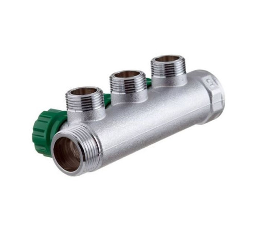 Коллектор латунный хромированный FAR 3/4 ВР-НР 3 отвода 1/2 НР плоское соединение FK38223412TP