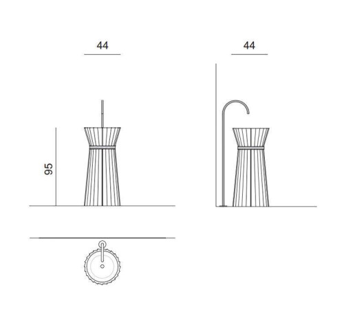 Раковина напольная Oasis Plisse 44х95 см без отверстия с донным клапаном и сифоном золото/белый 0PI440CEOR