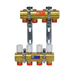 Коллекторный узел латунный Giacomini R553D 1 x 3/4 EK на 10 контуров R553EY010
