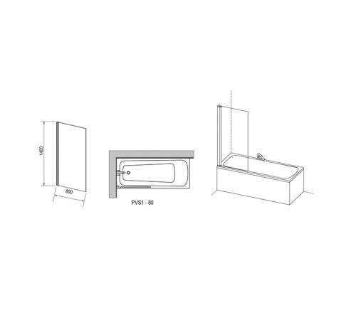 Шторка для ванны Ravak Pivot 80 см транспарент блестящий 79840C00Z1