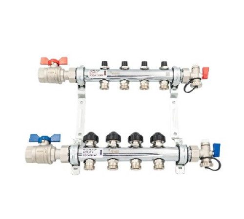 Комплект коллекторов REHAU HKV 1 x 3/4 EK 10 контуров нержавеющая сталь с шаровыми кранами 12181013001