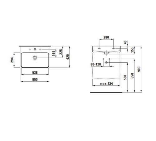 Раковина Laufen VAL 55х42 см 1 отверстие белая 8.1028.2.000.104.1