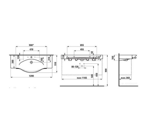 Раковина-консоль Laufen Palace 120х51 см 1 отверстие с полотенцедержателем белый 8.1270.4.000.104.1
