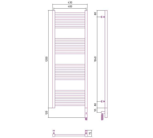 Полотенцесушитель электрический Сунержа Модус 3.0 400x1200 мм правый без покрытия 00-5701-1240