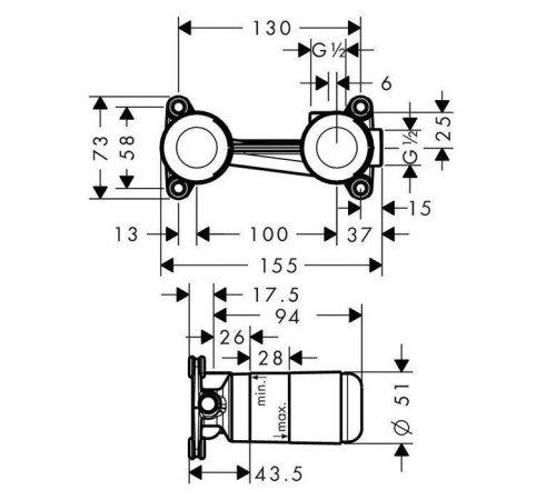 Скрытая часть смесителя для раковины Hansgrohe на 2 отверстия настенная 13622180