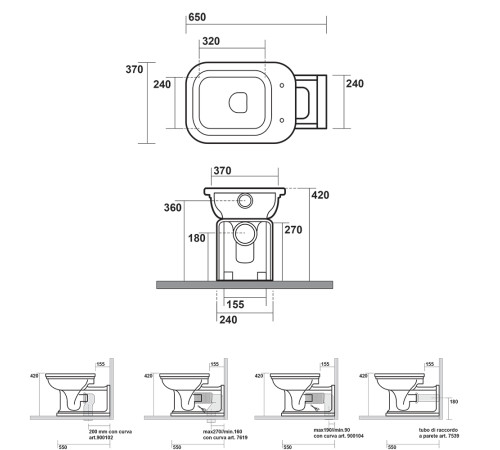 Унитаз напольный пристенный Kerasan Waldorf Prolungato 65х37 см черный матовый 411631