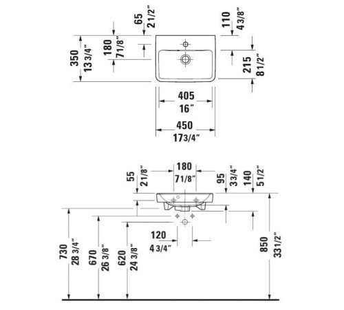 Раковина Duravit No.1 450х350 мм подвесная 1 отверстие белая 07434500002
