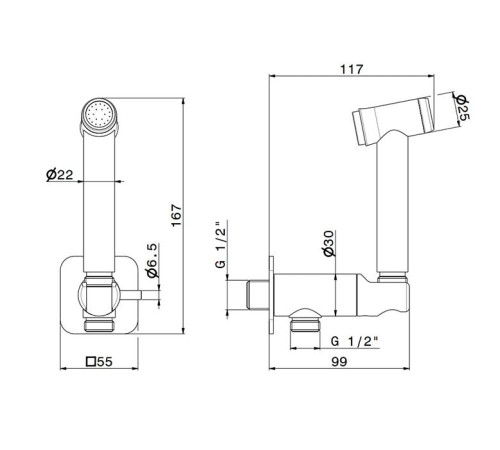 Гигиенический душ Newform X-STEEL 316 лейка с держателем без смесителя PVD Brushed gun metal 69644X.59.064