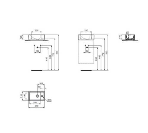 Раковина подвесная Ideal Standard i.life S 37х21 см правая белый глянец E211201