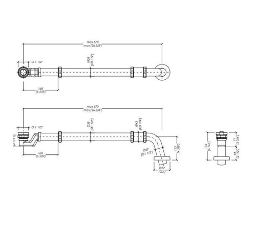 Сифон для ванны Devon&Devon с удлинителем и патрубком выпуска в пол хром AS06251DE3CR