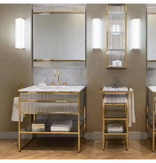 Комплект мебели для ванной Oasis Academy 66х53х84 см со столешницей раковиной и зеркалом золото/Bianco Carrara 0ACLINW/0ACG066OR/0ACTM066LBC3/0ACSPG066OR