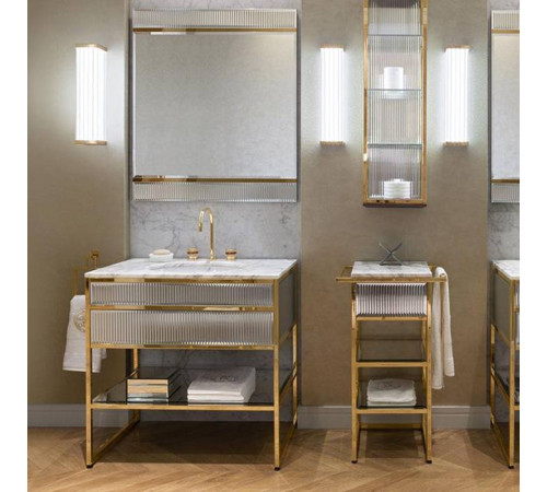 Комплект мебели для ванной Oasis Academy 66х53х84 см со столешницей раковиной и зеркалом золото/Bianco Carrara 0ACLINW/0ACG066OR/0ACTM066LBC3/0ACSPG066OR