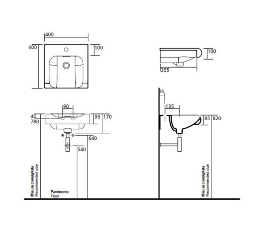 Раковина 40x40x35.5 см 1 отверстие Kerasan Inka Project белый 341201
