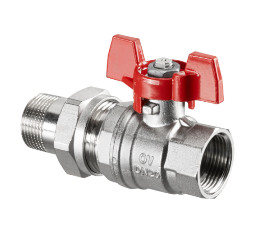 Кран шаровой Oventrop Optibal DN 20 3/4 НВ PN 16 ручка-бабочка с ниппелем и накидной гайкой 1075806