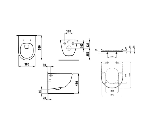 Комплект унитаз подвесной Laufen Pro Rimless сиденье микролифт 6.2096.6.395.000.1
