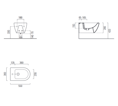 Биде подвесное GSI Pura 550х360 мм с отверстием под смеситель Ghiaccio Matte 8865FR2115