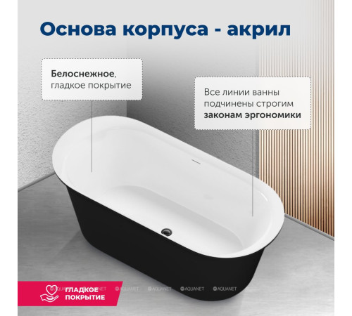 Ванна акриловая Aquanet Family Smart 1700x780 мм со сливом-переливом белый глянец/черный матовый 88778-GW-MB