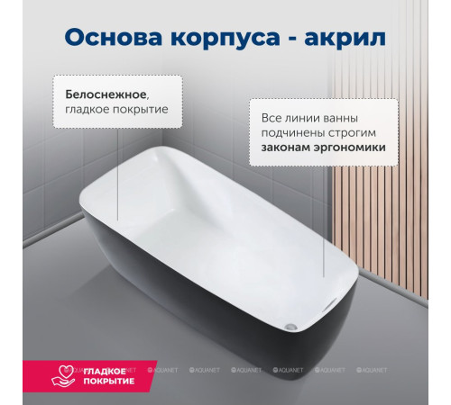 Ванна акриловая Aquanet Family Trend 1700x780 мм со сливом-переливом белый матовый/черный матовый 90778-MW-MB