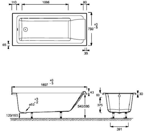Ванна акриловая Jacob Delafon SOFA 170x75 см E60515RU-01