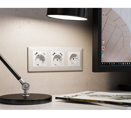 Накладка для розетки с заземлением и со шторками и 2хUSB type A Ambrella Volt Quant AP1290