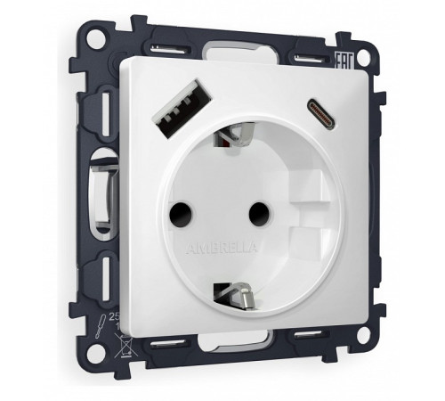 Розетка с заземлением и 2хUSB type A и C, без рамки Ambrella Volt Quant MA130010