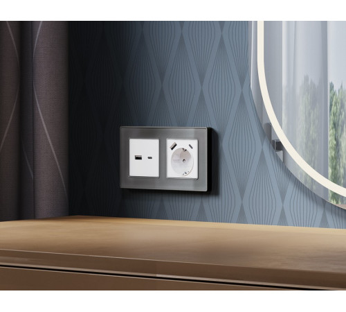 Розетка с заземлением и 2хUSB type A и C, без рамки Ambrella Volt Quant MA130010