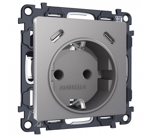 Розетка с заземлением и 2хUSB type C, без рамки Ambrella Volt ALFA MA510510