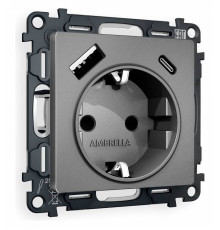 Розетка с заземлением и 2хUSB type A и C, без рамки Ambrella Volt Quant MA660010