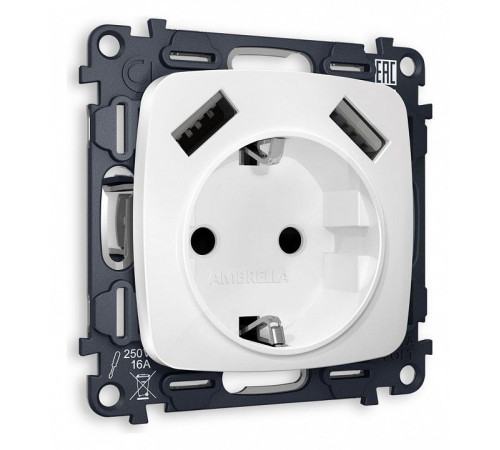 Розетка с заземлением и 2хUSB type A, без рамки Ambrella Volt Quant MO129010