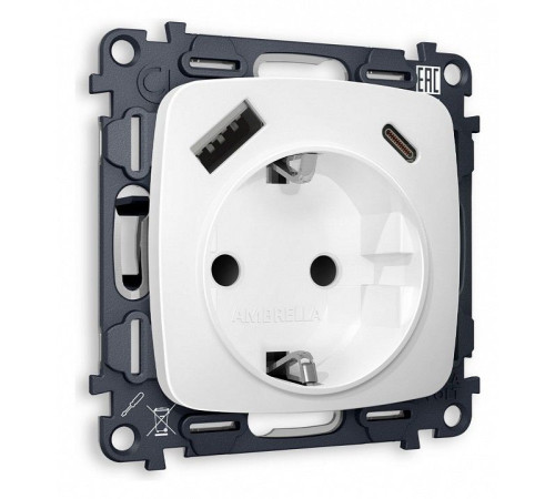 Розетка с заземлением и 2хUSB type A и C, без рамки Ambrella Volt Quant MO130010