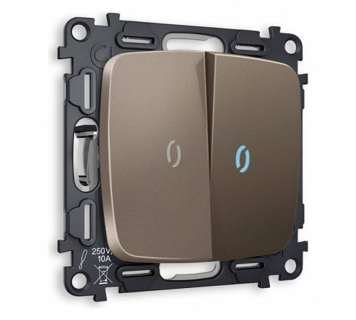 Выключатель двухклавишный с подсветкой без рамки Ambrella Volt Quant MO634020